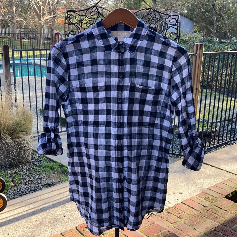 MICHAEL Michael Kors Black and White Plaid Button-Up Shirt